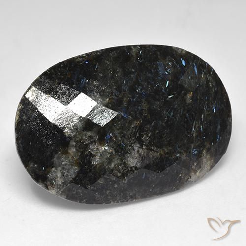 Nuummite Noir avec étincelle bleue naturelle ovale, 28.03 ct, Opaque