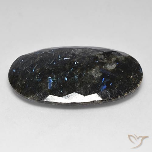 Nuummite Noir avec étincelle bleue naturelle ovale, 28.03 ct, Opaque