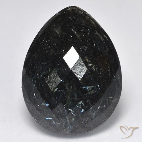 28.73ct Naturel Noir avec étincelle bleue Nuummite, En forme de poire, Opaque