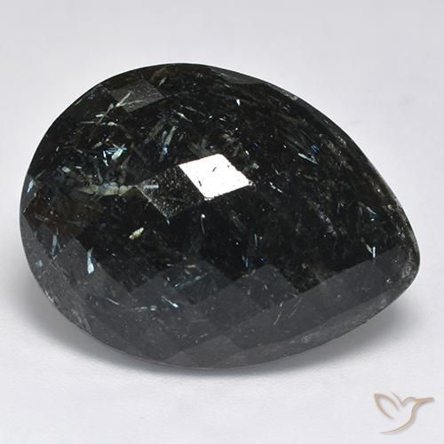 Nuummite Noir avec étincelle bleue naturelle En forme de poire, 28.73 ct, Opaque