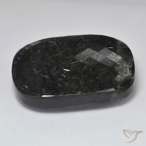 Nuummite Noir avec étincelle bleue naturelle Coussin, 82.01 ct, Opaque