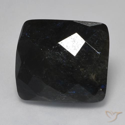 Nuummite Noir avec étincelle bleue naturelle Coussin, 14.54 ct, Opaque