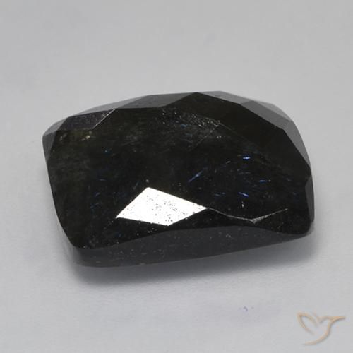 Nuummite Noir avec étincelle bleue naturelle Coussin, 14.54 ct, Opaque