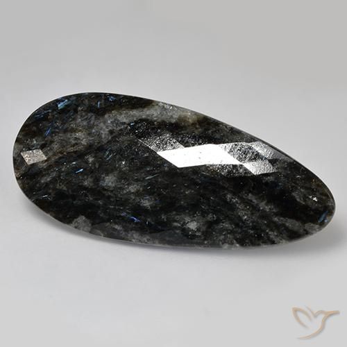 35.82ct Naturel Noir avec étincelle bleue Nuummite, En forme de poire, Opaque