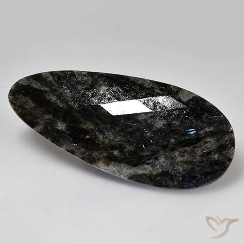 Nuummite Noir avec étincelle bleue naturelle En forme de poire, 35.82 ct, Opaque