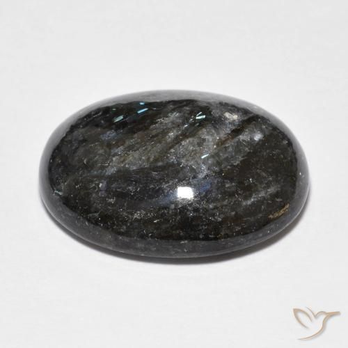 Nuummite Noir avec étincelle bleue naturelle ovale, 18.41 ct, Opaque