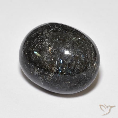 Nuummite Noir avec étincelle bleue naturelle ovale, 14.14 ct, Opaque