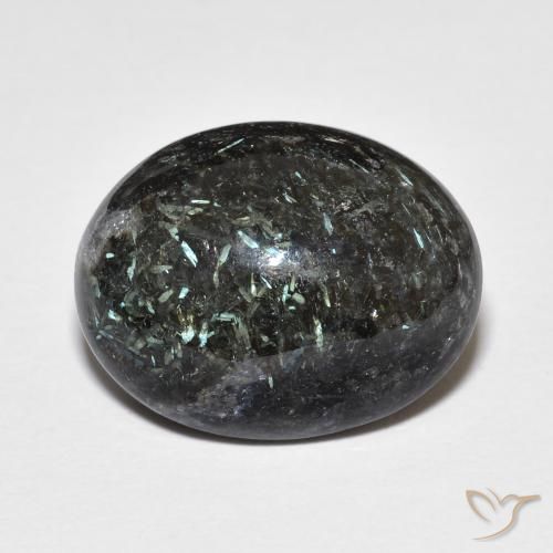 13.71ct Naturel Noir avec étincelle bleue Nuummite, ovale, Opaque