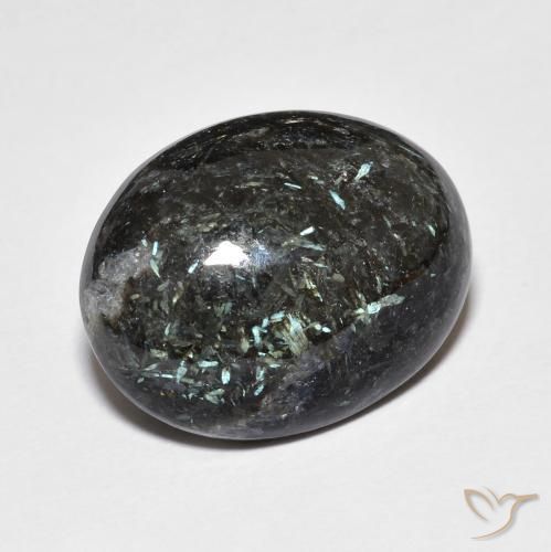 Nuummite Noir avec étincelle bleue naturelle ovale, 13.71 ct, Opaque