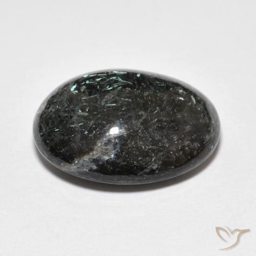 Nuummite Noir avec étincelle bleue naturelle ovale, 13.71 ct, Opaque