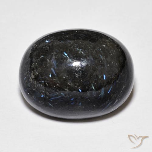 22.55ct Naturel Noir avec étincelle bleue Nuummite, ovale, Opaque