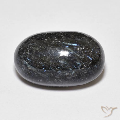 14.96ct Naturel Noir avec étincelle bleue Nuummite, ovale, Opaque