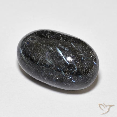 Nuummite Noir avec étincelle bleue naturelle ovale, 14.96 ct, Opaque