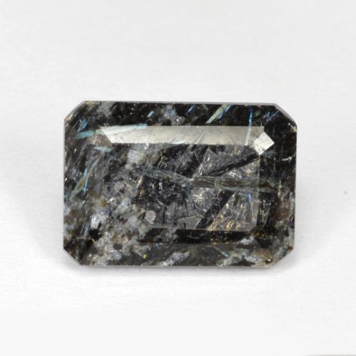 Nuummite Noir avec étincelle bleue naturelle Taille émeraude, 6.77 ct, Opaque