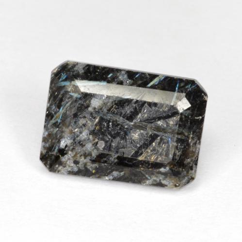 Nuummite Noir avec étincelle bleue naturelle Taille émeraude, 6.77 ct, Opaque