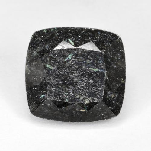 Nuummite noir naturelle coupe coussin, 12,07 ct, opaque