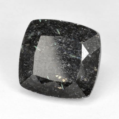 Nuummite noir naturelle coupe coussin, 12,07 ct, opaque
