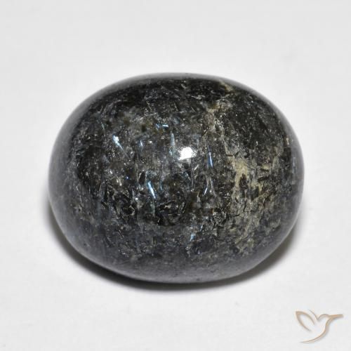 14.55ct Naturel Noir avec étincelle bleue Nuummite, ovale, Opaque