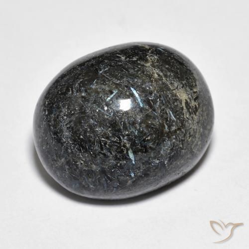 Nuummite Noir avec étincelle bleue naturelle ovale, 14.55 ct, Opaque