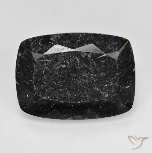 14.70ct Naturel Noir avec étincelle bleue Nuummite, Coussin, Opaque