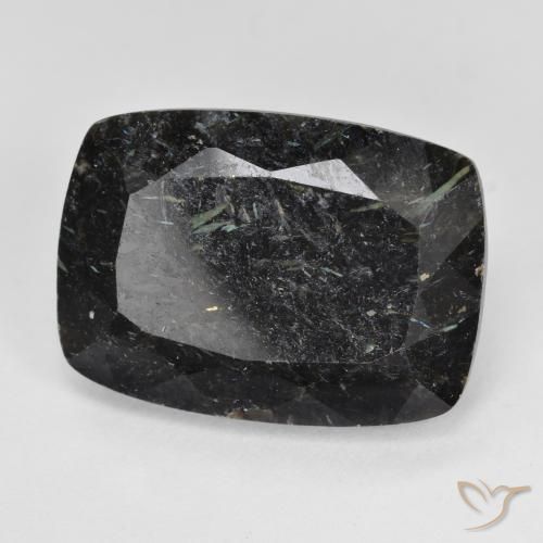 Nuummite Noir avec étincelle bleue naturelle Coussin, 14.70 ct, Opaque