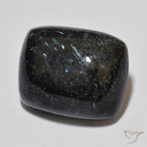 Nuummite Noir avec étincelle bleue naturelle Coussin, 17.27 ct, Opaque