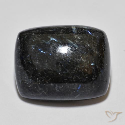 Nuummite Noir avec étincelle bleue naturelle Coussin, 17.27 ct, Opaque