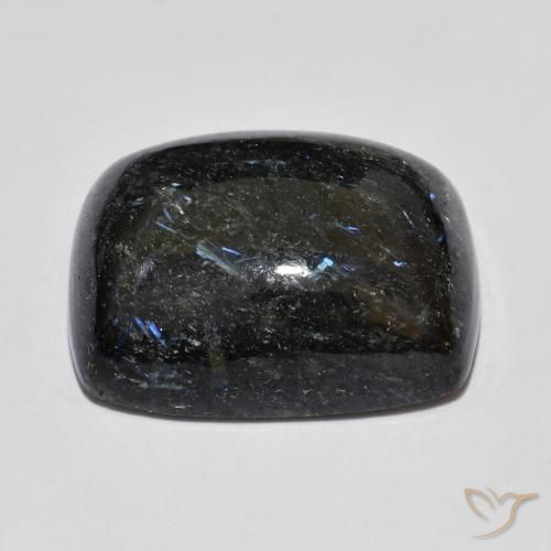 Nuummite Noir avec étincelle bleue naturelle Coussin, 17.27 ct, Opaque