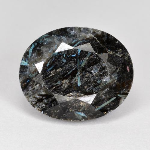 Nuummite Noir avec étincelle bleue naturelle Coupe ovale, 15.74 ct, Opaque