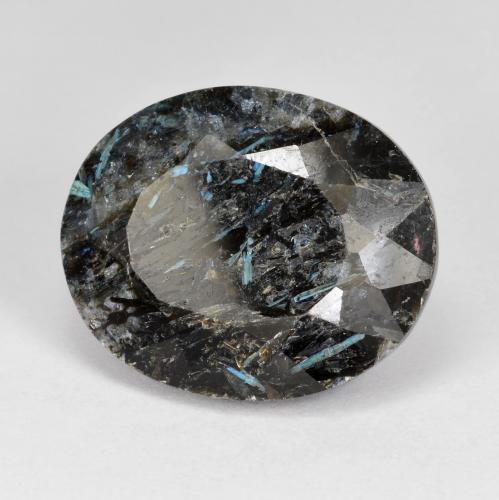 Nuummite Noir avec étincelle bleue naturelle Coupe ovale, 15.74 ct, Opaque