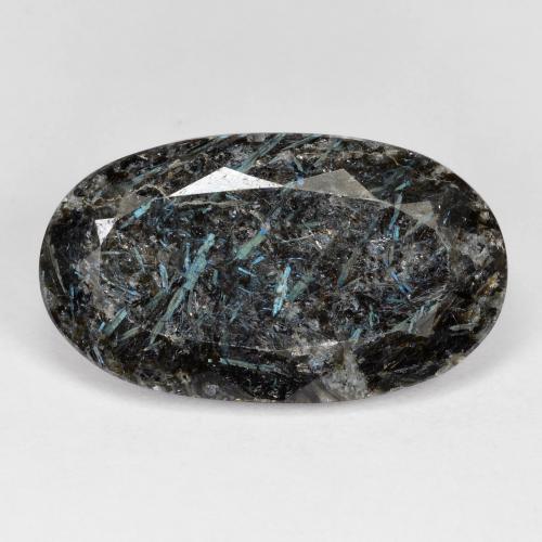 Nuummite Noir avec étincelle bleue naturelle Coupe ovale, 14.34 ct, Opaque