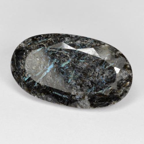 Nuummite Noir avec étincelle bleue naturelle Coupe ovale, 14.34 ct, Opaque