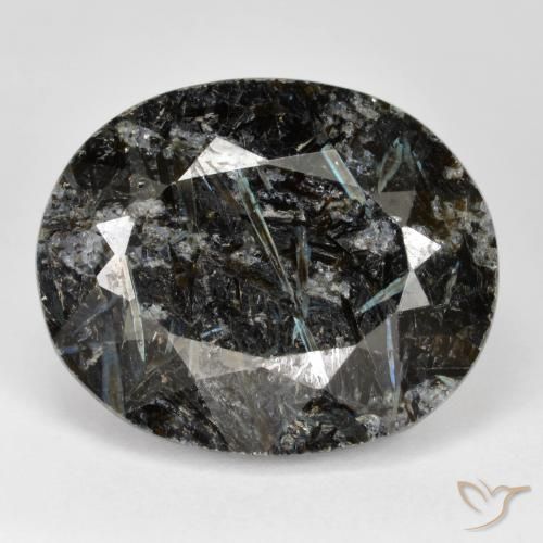 31.63ct Naturel Noir avec étincelle bleue Nuummite, ovale, Opaque