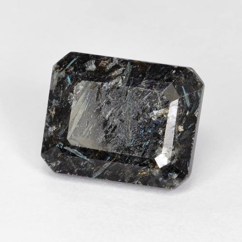 Nuummite noir naturelle taille émeraude, 7,31 ct, opaque