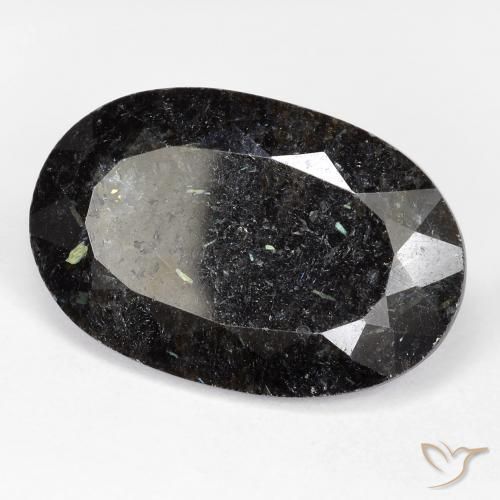 Nuummite Noir avec étincelle bleue naturelle ovale, 21.59 ct, Opaque