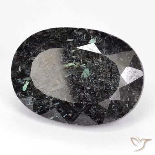 Nuummite Noir avec étincelle bleue naturelle ovale, 29.76 ct, Opaque