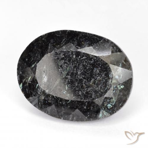 Nuummite Noir avec étincelle bleue naturelle ovale, 20.28 ct, Opaque