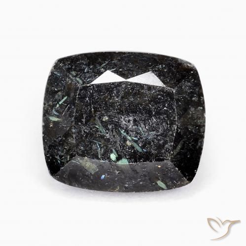 Nuummite Noir avec étincelle bleue naturelle Coupe coussin, 10.25 ct, Opaque