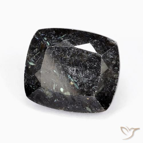 Nuummite Noir avec étincelle bleue naturelle Coupe coussin, 10.25 ct, Opaque