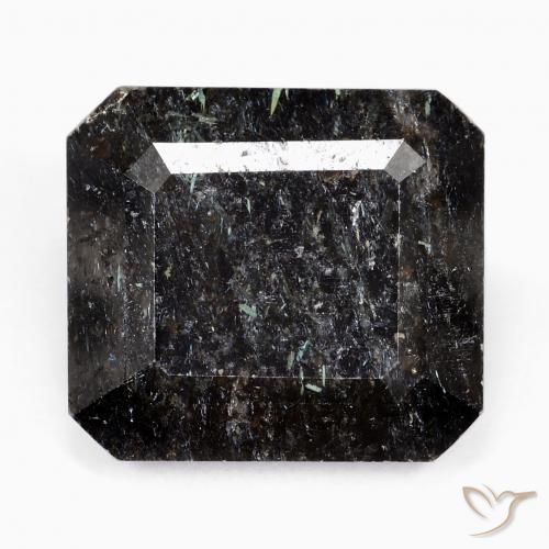 26.45ct Naturel Noir avec étincelle bleue Nuummite, Taille émeraude, Opaque