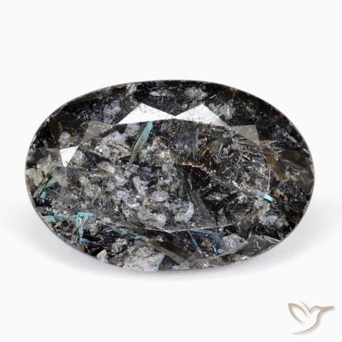21.56ct Naturel Noir avec étincelle bleue Nuummite, ovale, Opaque