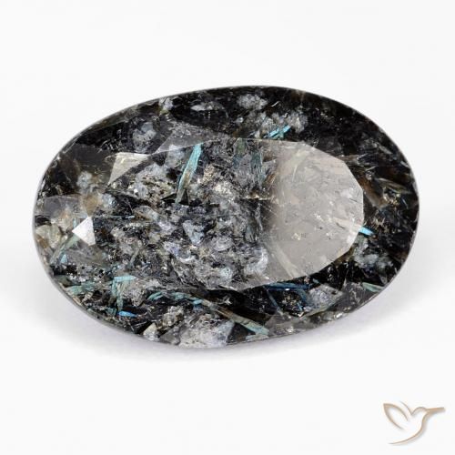 Nuummite Noir avec étincelle bleue naturelle ovale, 21.56 ct, Opaque