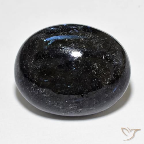 21.81ct Naturel Noir avec étincelle bleue Nuummite, ovale, Opaque