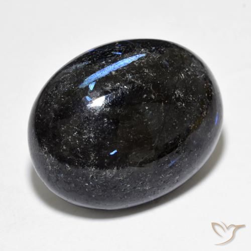 Nuummite Noir avec étincelle bleue naturelle ovale, 21.81 ct, Opaque