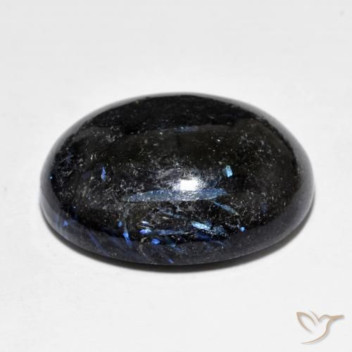 Nuummite Noir avec étincelle bleue naturelle ovale, 21.81 ct, Opaque