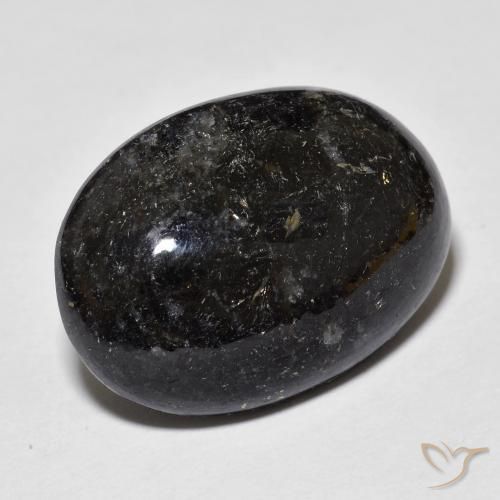 Nuummite Noir avec étincelle bleue naturelle ovale, 20.25 ct, Opaque