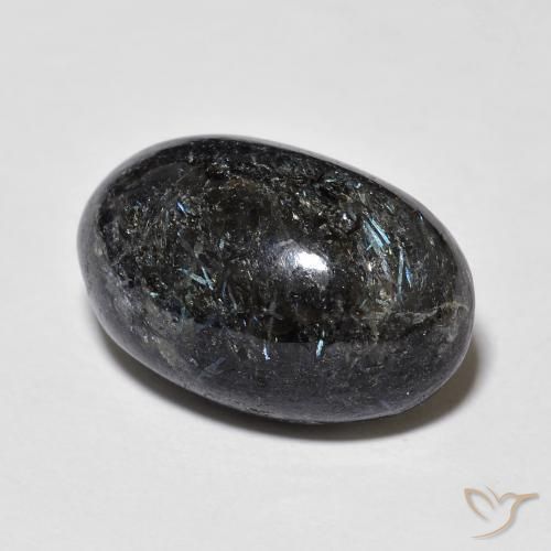 Nuummite Noir avec étincelle bleue naturelle ovale, 13.23 ct, Opaque