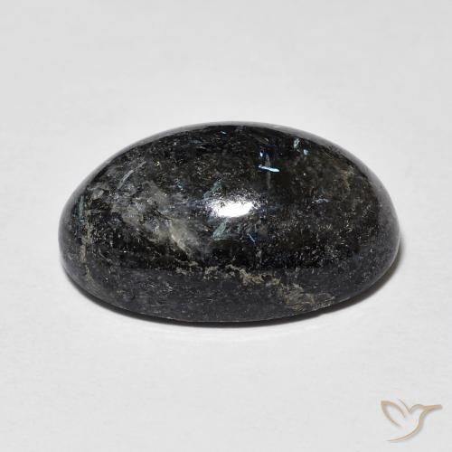 Nuummite Noir avec étincelle bleue naturelle ovale, 13.23 ct, Opaque