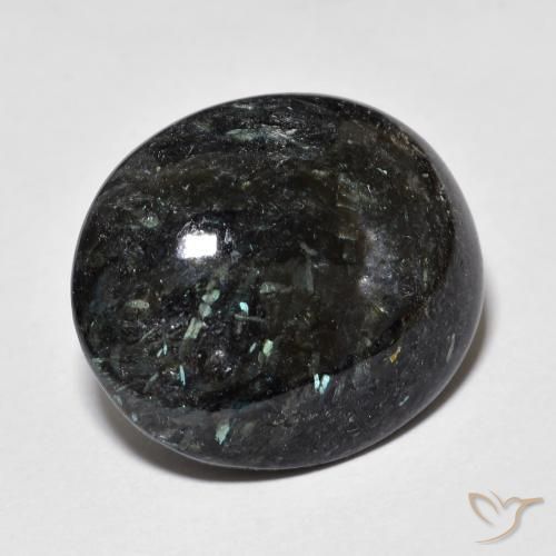 Nuummite Noir avec étincelle bleue naturelle ovale, 18.31 ct, Opaque