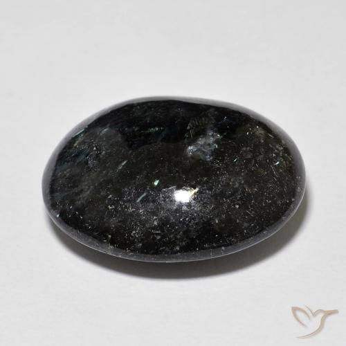Nuummite Noir avec étincelle bleue naturelle ovale, 18.31 ct, Opaque